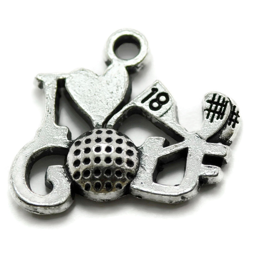 6pcs Love Golf‎ Charms silvertone club ball golfing jewelry making supplies